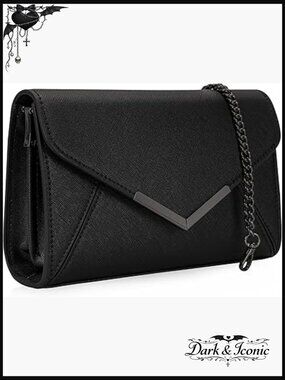 Faux Saffiano Leather Envelope Clutch Handbag with Chain Strap